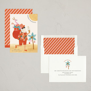 This is a candied orange non photo holiday cards with standard by Sarah Knight called beach santa printing on signature in standard