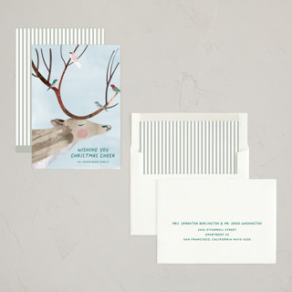 This is a frost fog non photo holiday cards with standard by Eve Schultz called reindeer cheer printing on signature in standard