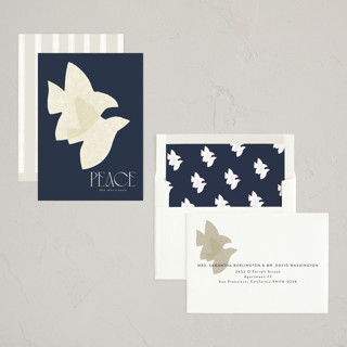 This is a midnight non photo holiday cards with standard by Tamara Hilje called doves printing on signature in standard