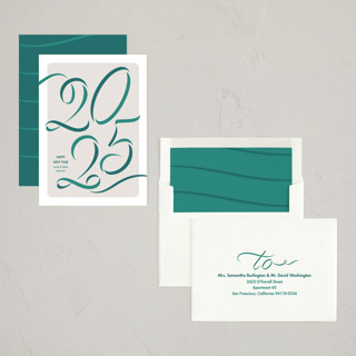 This is a leaves non photo holiday cards with standard by Lea Delaveris called ribbon year printing on signature in standard