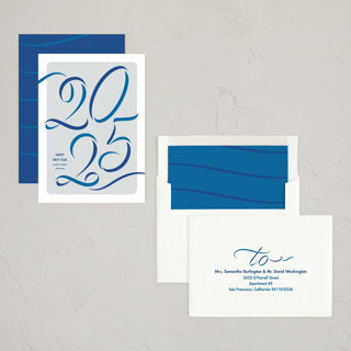 This is a pool non photo holiday cards with standard by Lea Delaveris called ribbon year printing on signature in standard