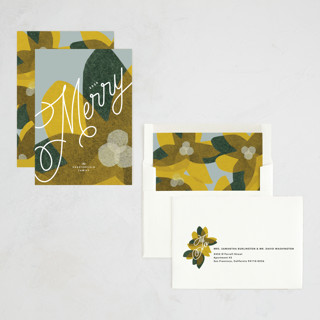 This is a citrus non photo holiday cards with standard by Carrie Moradi called paper blooms printing on signature in standard