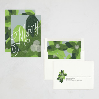 This is a chartreuse non photo holiday cards with standard by Carrie Moradi called paper blooms printing on signature in standard
