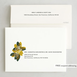 This is a citrus non photo holiday cards with standard by Carrie Moradi called paper blooms printing on signature in standard