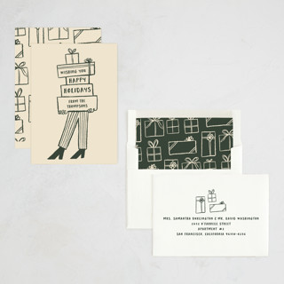 This is a eggnog non photo holiday cards with standard by Claire called presents printing on signature in standard