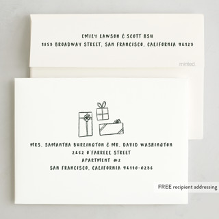 This is a eggnog non photo holiday cards with standard by Claire called presents printing on signature in standard