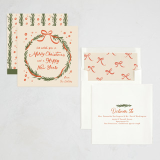 This is a melon non photo holiday cards with standard by Creo Study called handmade wreath printing on signature in standard