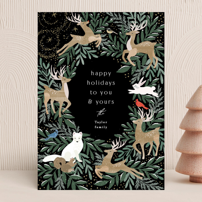 "Woodland Community" - Bohemian Holiday Cards in Midnight by Alethea and Ruth.