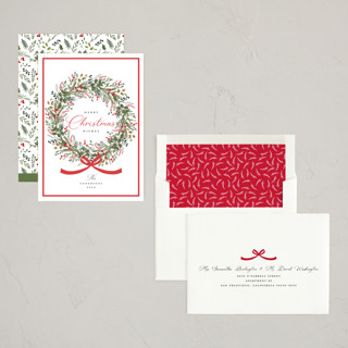 This is a peppermint non photo holiday cards with standard by Susan Moyal called christmas bow printing on signature in standard