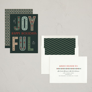 This is a wreath non photo holiday cards with standard by Pixel and Hank called fruitcake printing on signature in standard