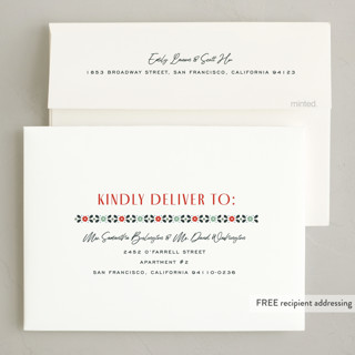 This is a wreath non photo holiday cards with standard by Pixel and Hank called fruitcake printing on signature in standard