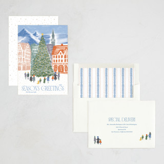This is a blue jay non photo holiday cards with standard by Jenna Holcomb called gathering printing on signature in standard
