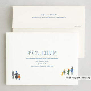 This is a blue jay non photo holiday cards with standard by Jenna Holcomb called gathering printing on signature in standard