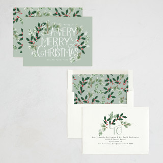This is a mint non photo holiday cards with standard by Rebecca Durflinger called a very merry christmas botanicals printing on signature in standard