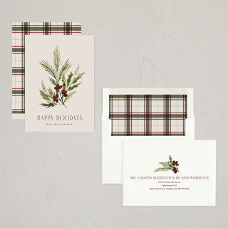 This is a merlot non photo holiday cards with standard by Kate Ahn called simple sprig printing on signature in standard