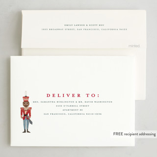 This is a fir non photo holiday cards with standard by Teju Reval called nutcracker tree printing on signature in standard