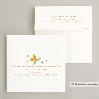 This is a spice non photo holiday cards with standard by Cass Loh called peace dove pine wreath printing on signature in standard