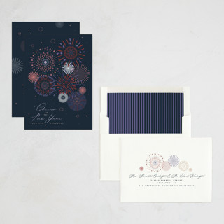 This is a twilight non photo holiday cards with standard by Kamala Nahas called fancy fireworks printing on signature in standard