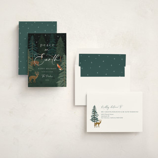 This is a midnight non photo holiday cards with standard by Elly called woodland peace printing on signature in standard