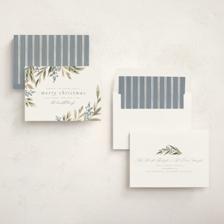 This is a juniper non photo holiday cards with standard by Wildfield Paper Co called holly + cedar printing on signature in standard
