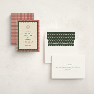This is a cranberry non photo holiday cards with standard by Ellen Schlegelmilch called gingham layers printing on signature in standard