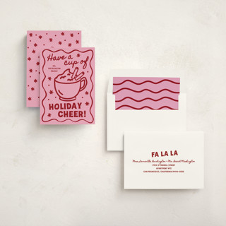 This is a raspberry non photo holiday cards with standard by Jennifer Lew called holiday cheer printing on signature in standard