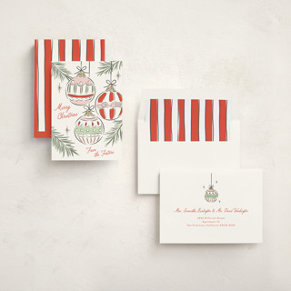 This is a festive non photo holiday cards with standard by Erin German called bright ornaments printing on signature in standard