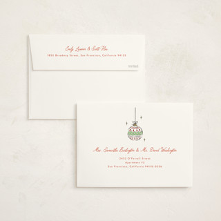 This is a festive non photo holiday cards with standard by Erin German called bright ornaments printing on signature in standard