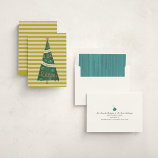 This is a lime non photo holiday cards with standard by Heather Schertzer called pencil tree printing on signature in standard