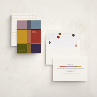 This is a stocking non photo holiday cards with standard by Sumak Studio called colorful check printing on signature in standard