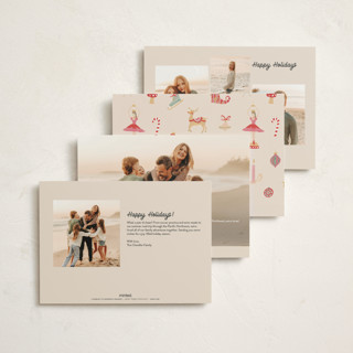 This is a champagne non photo holiday cards with standard by Teju Reval called fun ornaments printing on signature in standard