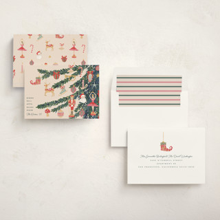 This is a champagne non photo holiday cards with standard by Teju Reval called fun ornaments printing on signature in standard