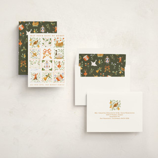 This is a rings non photo holiday cards with standard by Sarah Knight called 12 days of christmas stamps printing on signature in standard
