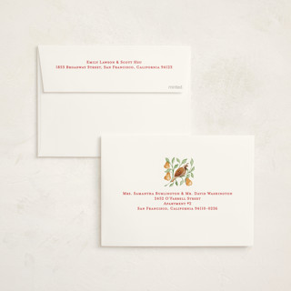 This is a cranberry non photo holiday cards with standard by Sarah Knight called 12 days of christmas stamps printing on signature in standard