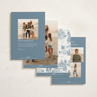 This is a periwinkle non photo holiday cards with standard by Jennifer Lew called christmas toile printing on signature in standard