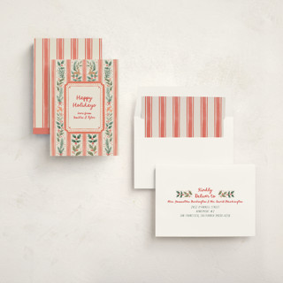 This is a cherry non photo holiday cards with standard by Elly called festive stripes printing on signature in standard
