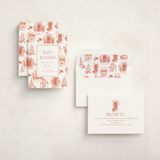 This is a peppermint non photo holiday cards with standard by Rebecca Durflinger called holiday home toile printing on signature in standard