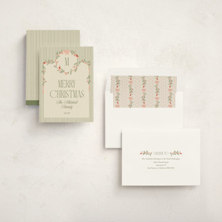 This is a cream non photo holiday cards with standard by Robert and Stella called wreath frame printing on signature in standard