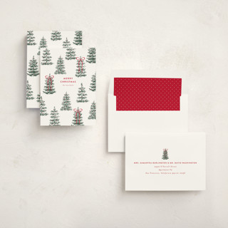 This is a snow non photo holiday cards with standard by Angela Garrick called festive forest printing on signature in standard
