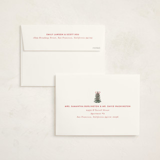 This is a snow non photo holiday cards with standard by Angela Garrick called festive forest printing on signature in standard
