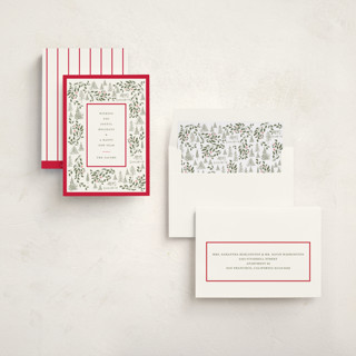 This is a cranberry non photo holiday cards with standard by Baumbirdy called village frame printing on signature in standard