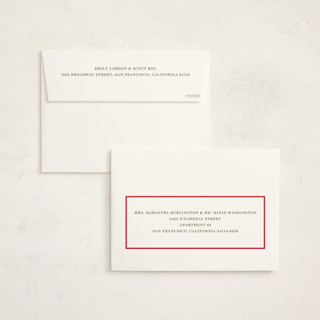 This is a cranberry non photo holiday cards with standard by Baumbirdy called village frame printing on signature in standard