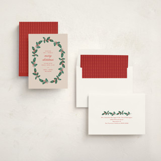 This is a eggnog non photo holiday cards with standard by Amy Kross called classic holly printing on signature in standard