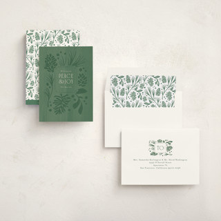 This is a wintergreen non photo holiday cards with standard by Jennifer Wick called pines and pinecones printing on signature in standard