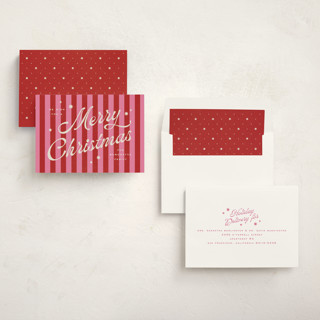 This is a ribbon candy non photo holiday cards with standard by Wildfield Paper Co called retro candy stripe printing on signature in standard