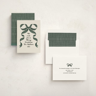 This is a juniper non photo holiday cards with standard by Leah Bisch called gingham ribbon printing on signature in standard