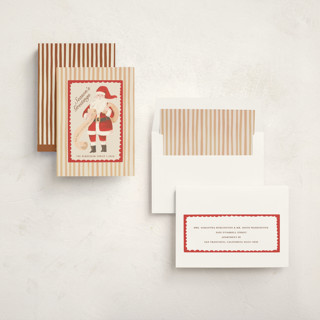 This is a halo non photo holiday cards with standard by Teju Reval called greetings from santa printing on signature in standard