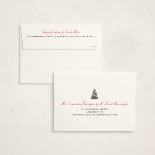 This is a winter rose non photo holiday cards with standard by Cass Loh called evergreen magic printing on signature in standard