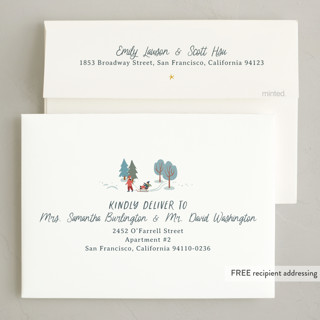 This is a frozen lake non photo holiday cards with standard by Leia Matt called family adventures printing on signature in standard