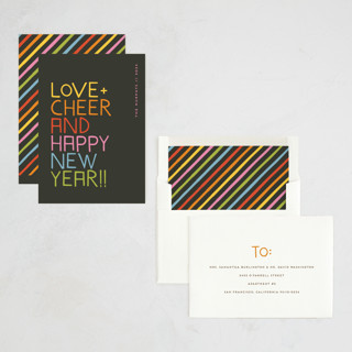 This is a neon non photo holiday cards with standard by Snow and Ivy called love and cheer printing on signature in standard